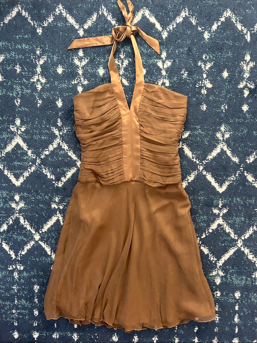 Bebe 100% Silk Women's Halter Neck Brown Chiffon Dress